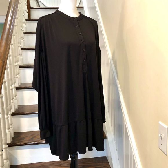 ELIZABETH AND JAMES Black Long Sleeve Button Front Ruffle Hem Dress Sz XL - Picture 1 of 11